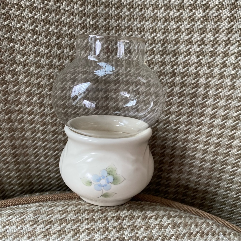VINTAGE Pfaltzgraff for Aquetta votive holder w/glass chimney tea rose pattern